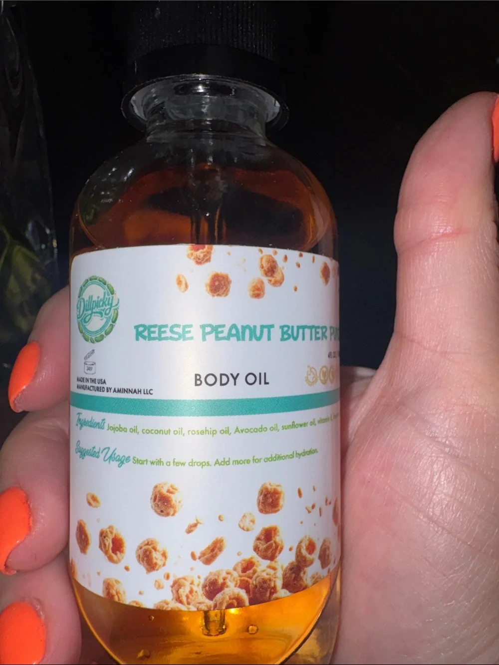Reese Peanut Butter Punch Body Oil — Amber Bath & Body Moisturizer. New